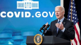 U.S. President Joe Biden delivers remarks on the coronavirus disease (COVID-19) before receiving a second COVID-19 booster vaccination in the Eisenhower Executive Office Building’s South Court Auditorium at the White House in Washington, U.S., March 30, 2022.