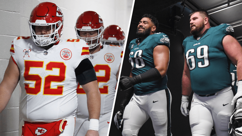 The offensive lines of the Chiefs and the Eagles
