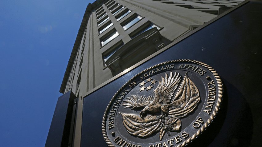 FILE - The seal is seen at the Department of Veterans Affairs building in Washington, June 21, 2013.
